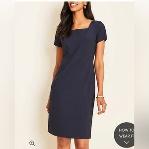 Ann Taylor Navy Seasonless Stretch Square Neck Sheath Dress